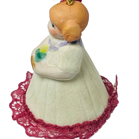 Porcelain Christmas Ornament Girl Holding Candle Bell Jasco Vintage - Picture 10 of 10